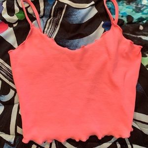 Pink x small lettuce cut crop top